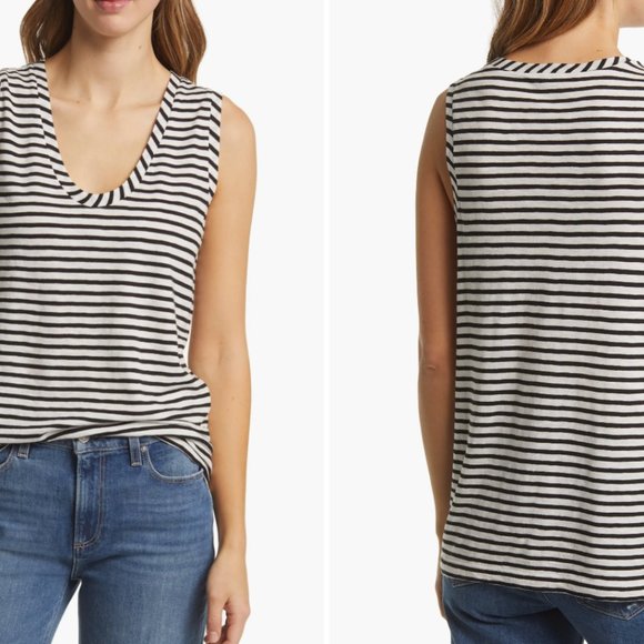 NWT Caslon Muscle Tank in Ivory and Black Stripe - Picture 1 of 8